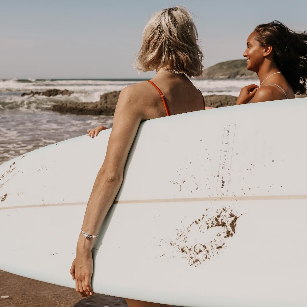 Silver beach charm bracelet and necklaces for women surfers.