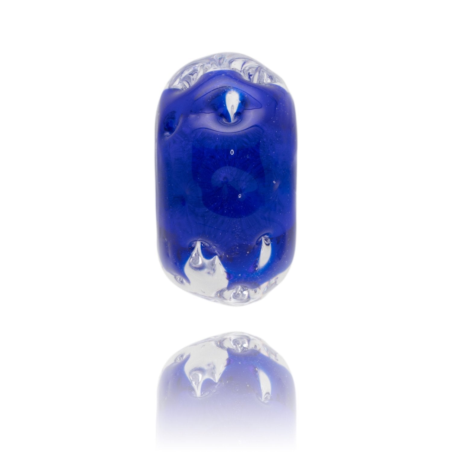 Deep blue bubbly glass bead for St Andrews in Scotland.