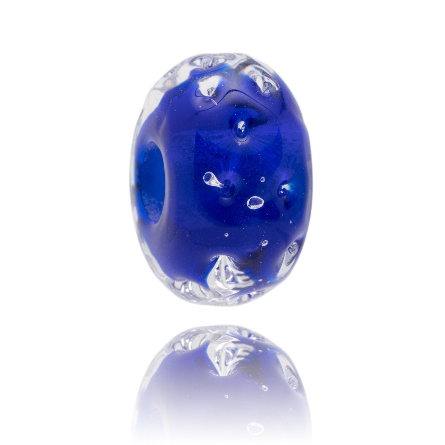 Deep blue bubbly glass bead for St Andrews in Scotland.